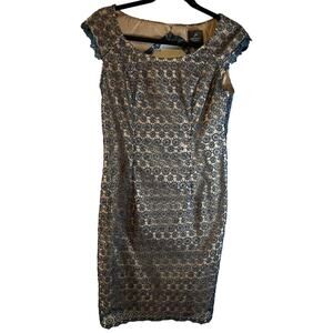 Adrianna Papell Lace Sheath Dress Sz 4 Blue over Tan